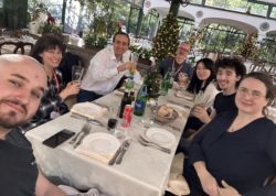 UoN collaborators enjoying a meal outdoors in Sorrento, Italy